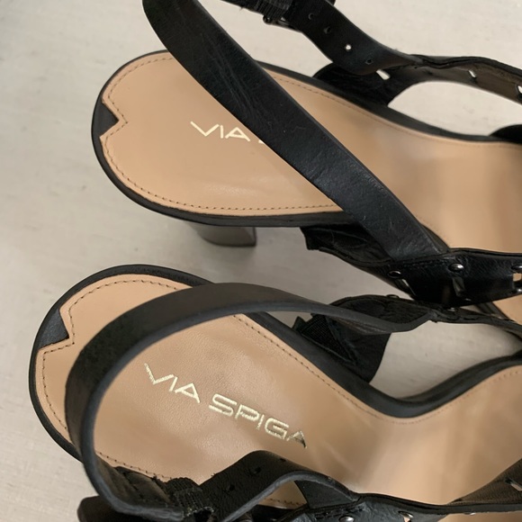 Via Spiga Black Lynne Leather Open Toe Studded Sandals Woman’s 9M - Picture 10 of 14